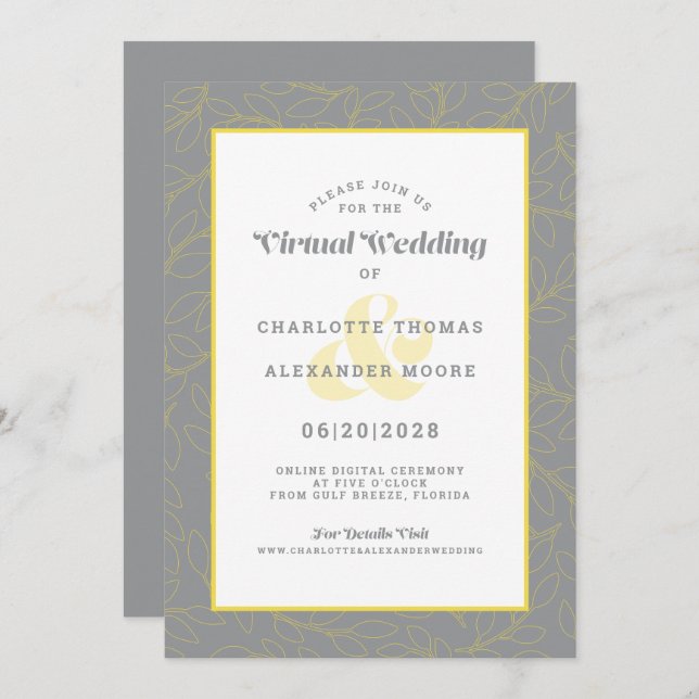 Online Virtual Yellow Grey Modern Abstract Pattern Invitation (Front/Back)