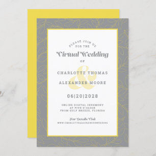 Online Virtual Yellow Grey Modern Pattern Wedding Invitation
