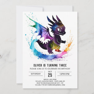 Online Watercolor Dragon Digital Boy Birthday Invitation