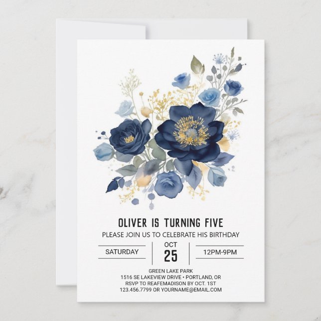 Online Watercolor Floral Birthday Invitation (Front)