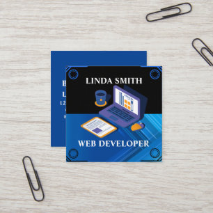 Online Web Developer Social Media Manager Blue   Square Business Card