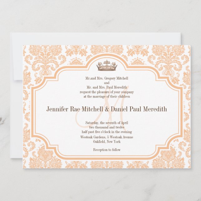 Online Wedding Invitations Peach Damask (Front)