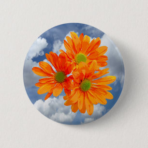 Only 3 Gerbera Daisy Blossoms + your text & ideas 6 Cm Round Badge