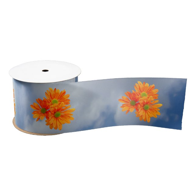 Only 3 Gerbera Daisy Blossoms + your text & ideas Satin Ribbon (Spool)