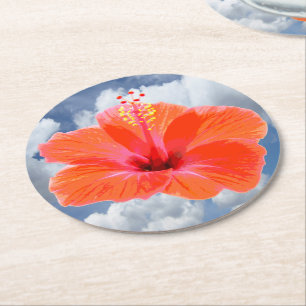 Only a Hibiscus Blossom + your text & ideas Round Paper Coaster