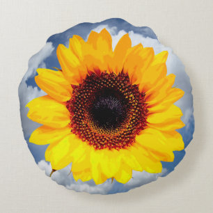 Only a Sunflower Blossom + your text & ideas Round Cushion