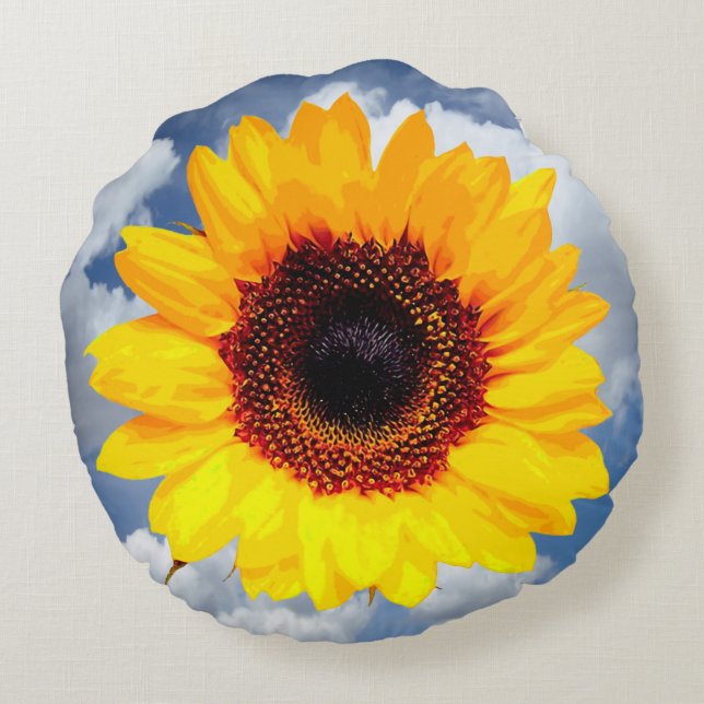 Only a Sunflower Blossom + your text & ideas Round Cushion (Back)