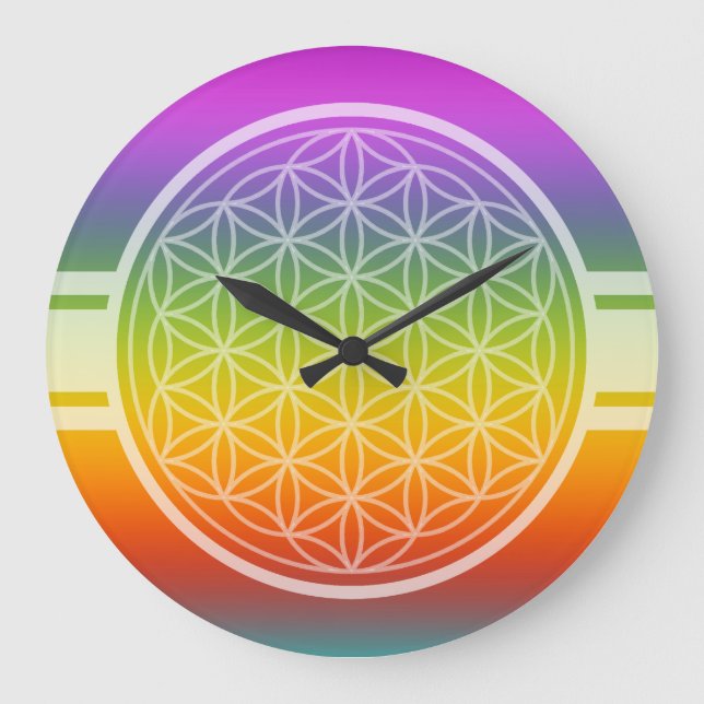 ONLY COLOR gradients multi color - Flower of Life Large Clock (Front)