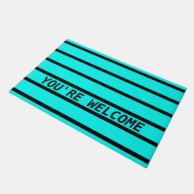 ONLY COLOR STRIPES - turquoise + your backg. Doormat (Angled)