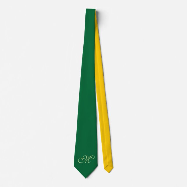 Only Colour Background - green yellow + monogram Tie (Front)