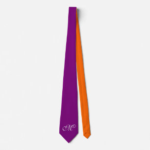 Only Colour Background - purple orange + monogram Tie