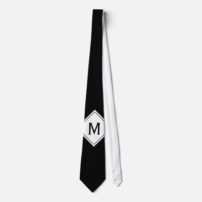 Only Colour & Button - black white + monogram Tie (Front)