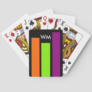 Only coloured stripes orange green plum + monogram playing cards