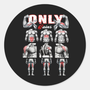Only Gains Bodybuilding Workout Gym1  Classic Round Sticker