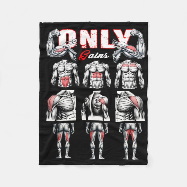 Only Gains Bodybuilding Workout Gym1  Fleece Blanket (Front)
