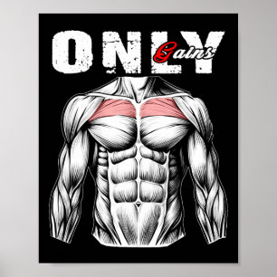Only Gains Bodybuilding Workout Gym3  Poster