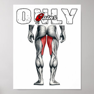 Only Gains Bodybuilding Workout Gym  Poster