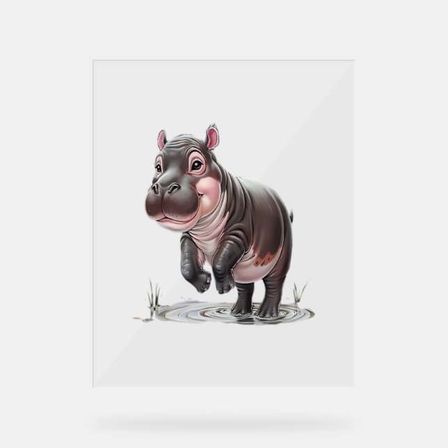 ONLY MOO DENG ART T-Shirt Acrylic Sign (Front)