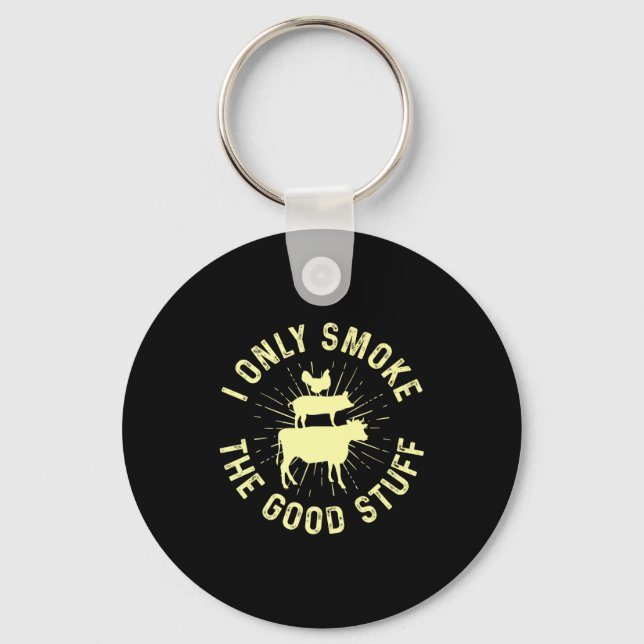 Only smoke good stuff grilling pitmaster cow pig key ring (Front)