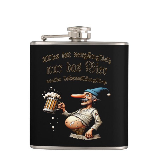 Only the beer remains cartoon for life hip flask (Front)
