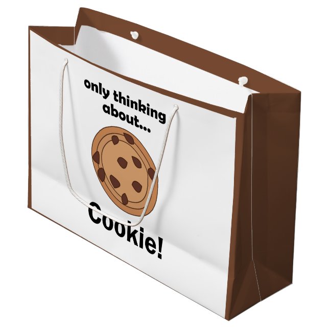 Only Thinking About Cookie Funny Food Quote Large Gift Bag (Front Angled)