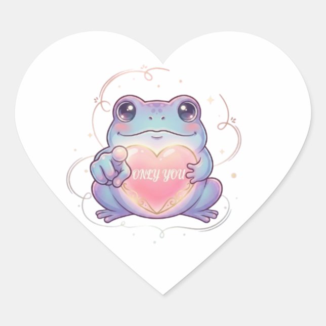 Only You Frog Sticker Cute Frog Glowing Heart Roma (Front)