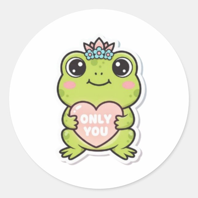 Only You Frog Sticker Cute Frog With Glowing Heart (Front)