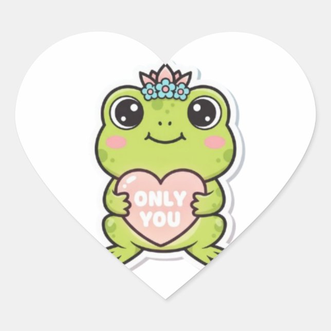 Only You Frog Sticker Cute Frog With Glowing Heart (Front)
