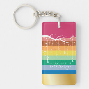 Only You Hold the Key Rainbow Branch Script & Gold Key Ring
