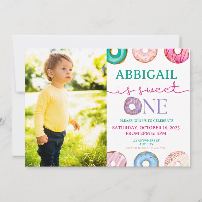 Ono Sweet Doughnut 1st Birthday Party Photo Invitation (Front)