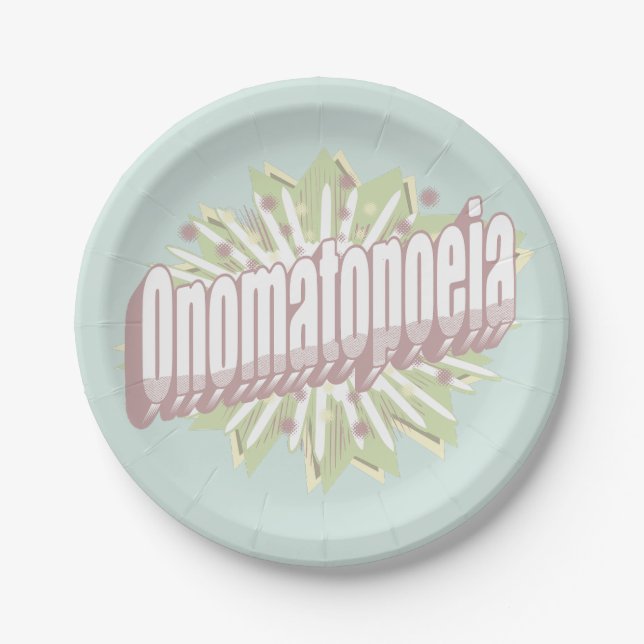 Onomatopoeia Explosion English Language  Paper Plate (Front)