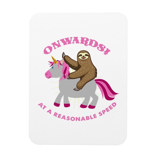 Onwards At A Reasonable Speed Sloth Riding Unicorn Magnet (Vertical)