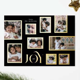 Onyx 9 Photo Collage Frames Modern JOY Christmas Foil Holiday Card