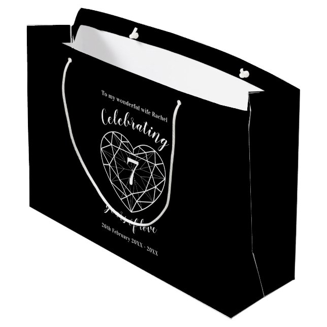 Onyx black Anniversary 7 years personalised Large Gift Bag (Back Angled)