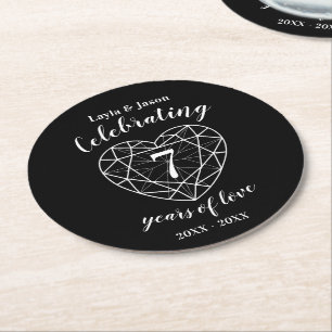 Onyx black anniversary 7 years personalised round paper coaster