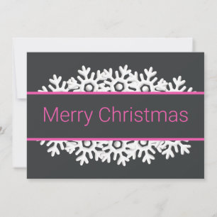 Onyx Black, Pink and White Snowflakes Holiday Card