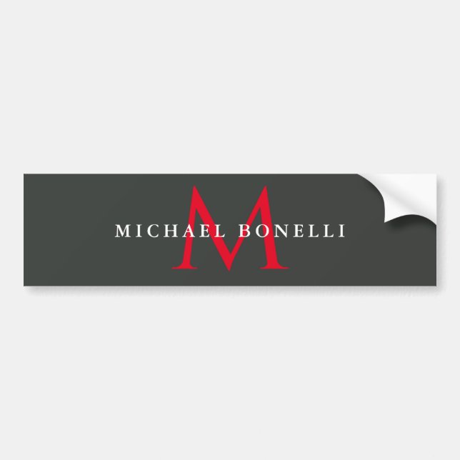 Onyx Black Red Monogram Modern Minimalist Bumper Sticker (Front)