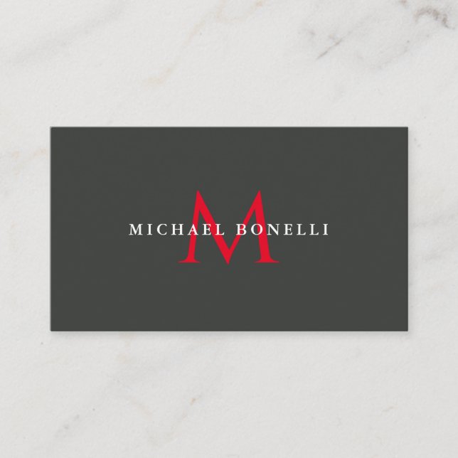 Onyx Black Red Monogram Modern Minimalist Enclosure Card (Front)