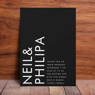 Onyx Black Ultra Modern Bold NAMES Simple Wedding Invitation