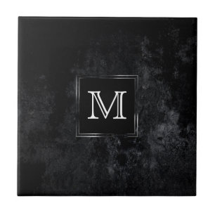 Onyx Black Velvet   Chalkboard Grunge Monogram Ceramic Tile
