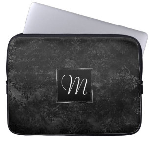 Onyx Black Velvet Chalkboard Grunge Monogram Laptop Sleeve