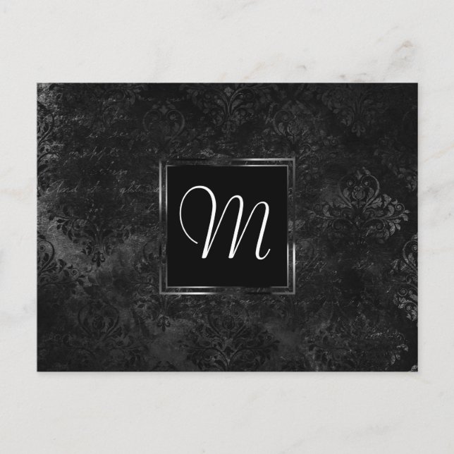 Onyx Black Velvet | Chalkboard Grunge Monogram Postcard (Front)