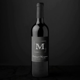 Onyx Black Velvet   Chalkboard Grunge Monogram Wine Label