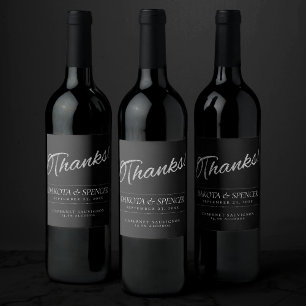 Onyx Black Velvet Chalkboard Grunge Thank You Wine Label