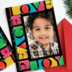 onyx colourful LOVE PEACE JOY one photo modern Holiday Card