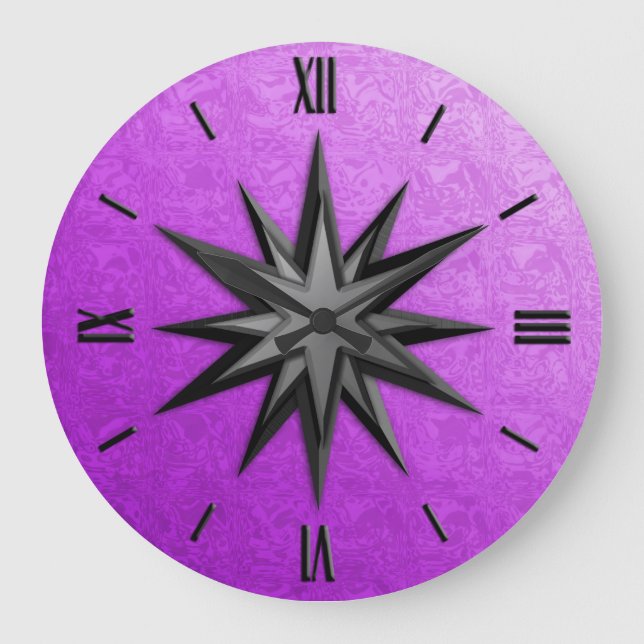 Onyx compass rose - amethyst background large clock (Front)