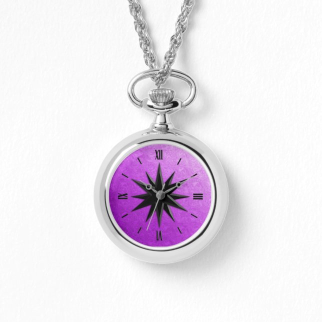 Onyx compass rose - amethyst background watch (Front)