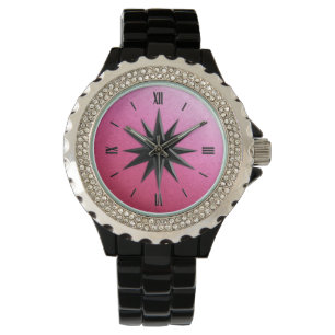 Onyx compass rose - rose quartz background watch