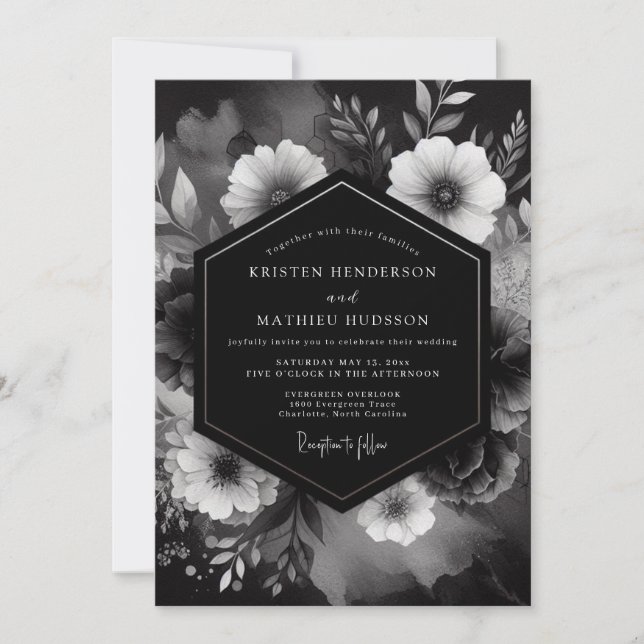 Onyx Floral Noir Wedding Invitation (Front)
