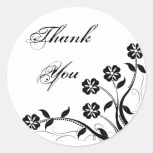 Onyx Floral Swirl Thank You Sticker